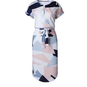 Geometric pencil pastel dress
